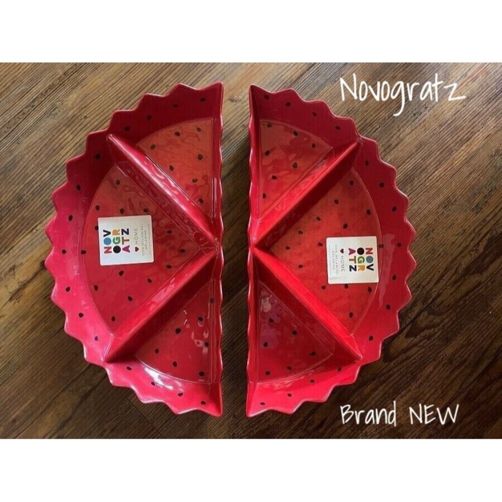 Novogratz Watermelon Melamine Serving Tray - 3-Section Design, Brand New